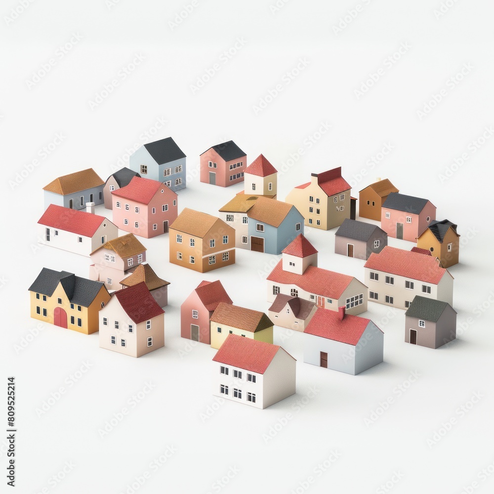 Diorama depicting a small town with buildings of different sizes and colors. Diorama depicting a small town with buildings of different sizes and colors.