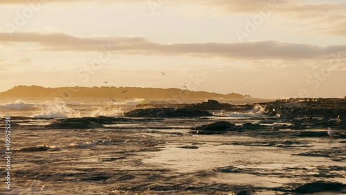 Beach at Port Kembla at sunrise, NSW, Australia photo