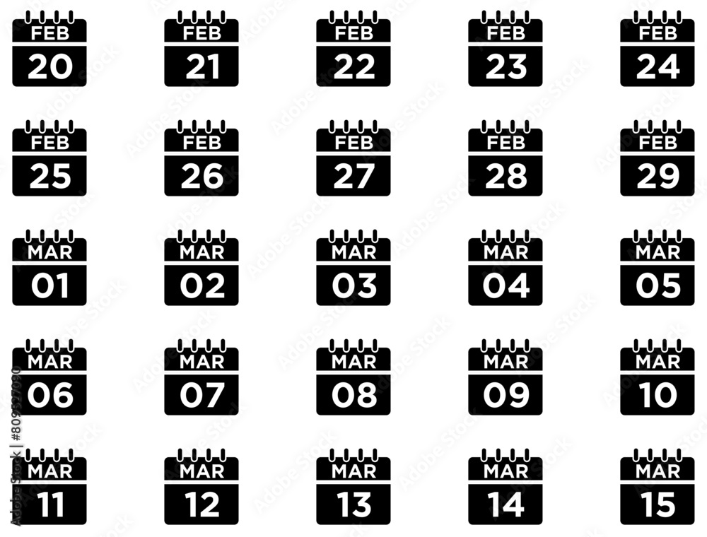 Calendar Glyph Icon pictogram symbol visual illustration Set Calendar Glyph Icon pictogram symbol visual illustration Set