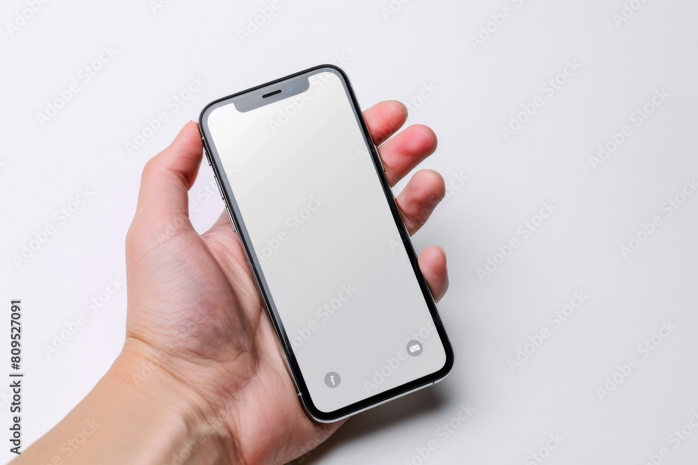 Blank Smartphone Mockup on Hand created with Generative AI Blank Smartphone Mockup on Hand created with Generative AI