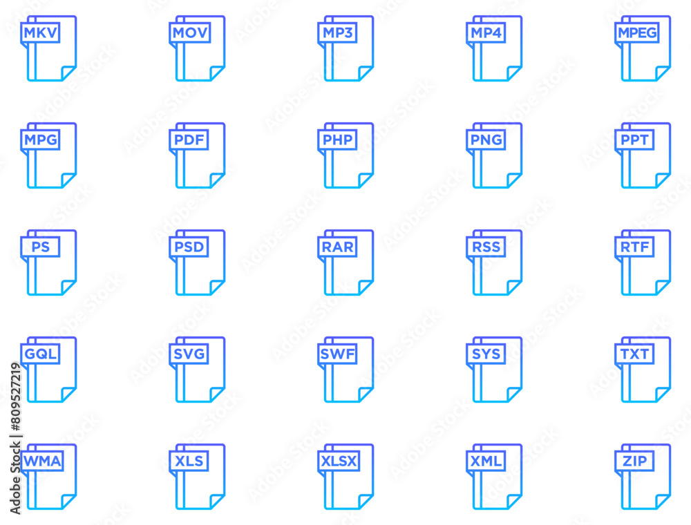 File Formats Line Gradient Icon pictogram symbol visual illustration Set