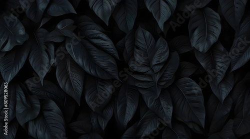 Textures of abstract black leaves for tropical leaf background. Flat lay  dark nature concept  tropical leaf  digital ai