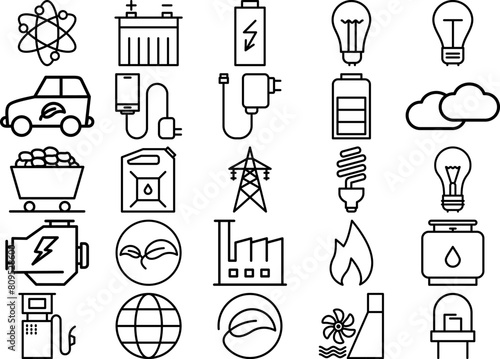 Energy Line Icon pictogram symbol visual illustration Set