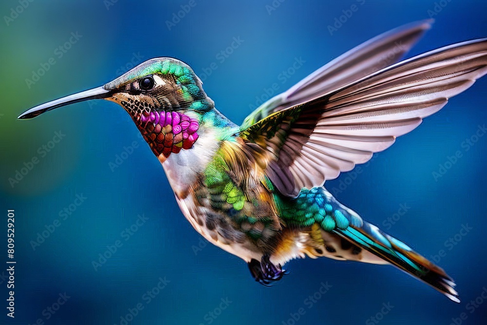 Fototapeta premium Delicate ballet of a hummingbird as it hovers and then gracefully lands on a slender branch