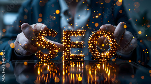 Photo realistic as SEO Expert Enhancing Website Visibility concept as An SEO expert enhances a companys website visibility by optimizing content and utilizing advanced SEO techniqu photo