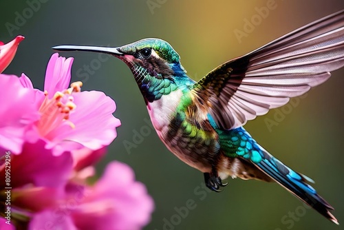 Delicate ballet of a hummingbird as it hovers and then gracefully lands on a slender branch © boying