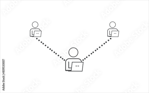 data sharing symbol, icons and signs, human sharing data with computer or laptop, flat simple graphics high quality vector, illustration design