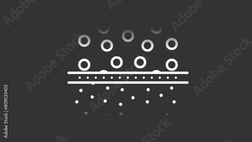 Osmosis white line animation. Water filter animated icon. Membrane liquid processing. Distillation process. Isolated illustration on dark background. Transition alpha video. Motion graphic photo