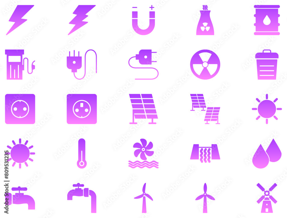 Energy Glyph Gradient Icon pictogram symbol visual illustration Set Energy Glyph Gradient Icon pictogram symbol visual illustration Set