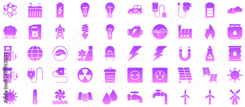 Energy Glyph Gradient Icon pictogram symbol visual illustration Set