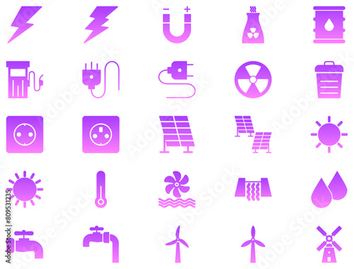 Energy Glyph Gradient Icon pictogram symbol visual illustration Set