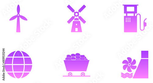 Energy Glyph Gradient Icon pictogram symbol visual illustration Set