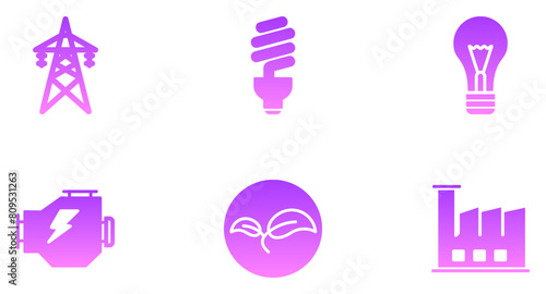 Energy Glyph Gradient Icon pictogram symbol visual illustration Set