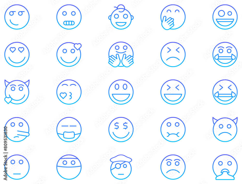 Smiley Face Emoji Smiley Line Gradient Icon pictogram symbol visual illustration Set Smiley Face Emoji Smiley Line Gradient Icon pictogram symbol visual illustration Set