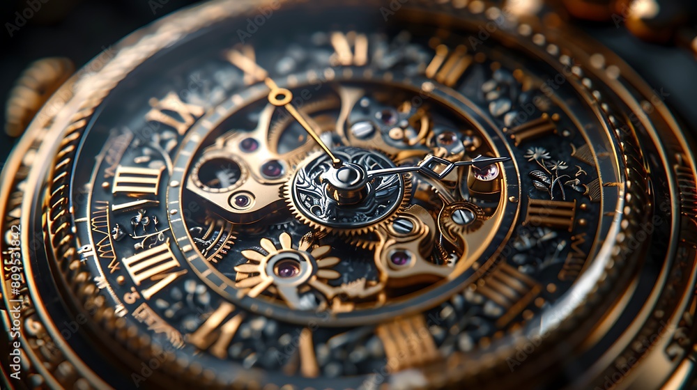 The intricate engravings of an antique pocket watch, with every minute detail rendered in stunning clarity. The play of light on its surface adds depth and dimension, highlighting its timeless charm.