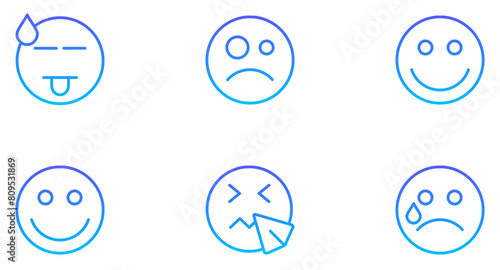 Smiley Face Emoji Smiley Line Gradient Icon pictogram symbol visual illustration Set