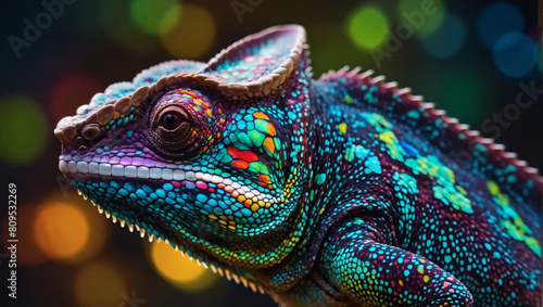 Dynamic Spectrum, Neon-Glowing Chameleon Morphs Through a Color-Changing Gradient