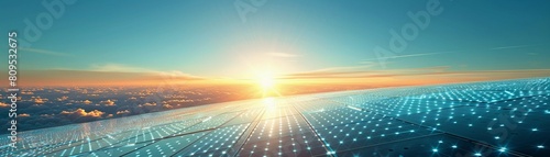 Polygonal wireframe solar panels glisten under the sun  highlighting a sleek  green energy concept AI Generate
