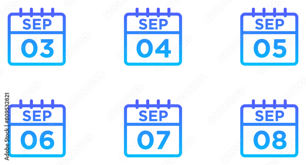 September Calendar Line Gradient Icon pictogram symbol visual illustration Set September Calendar Line Gradient Icon pictogram symbol visual illustration Set