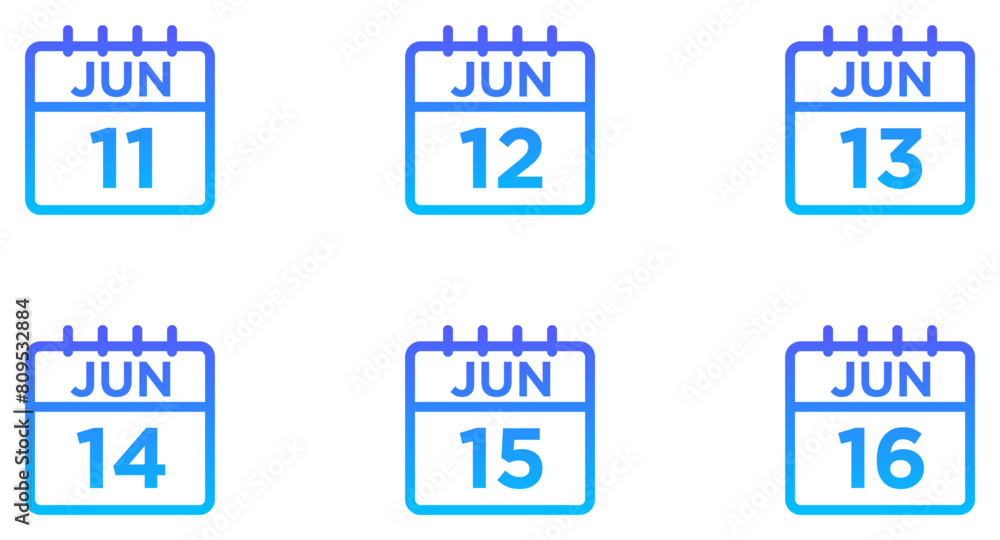 June Calendar Line Gradient Icon pictogram symbol visual illustration Set June Calendar Line Gradient Icon pictogram symbol visual illustration Set