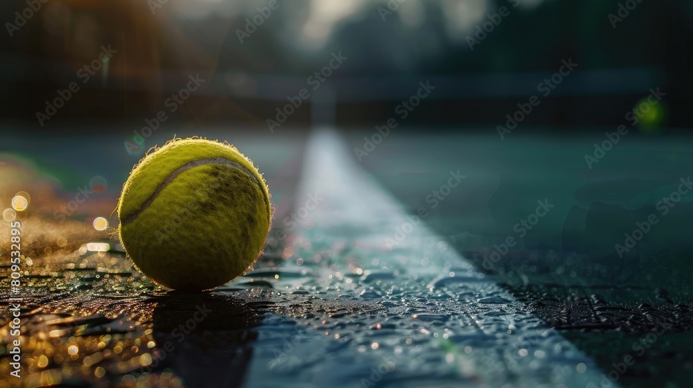 tennis ball on the tennis court line