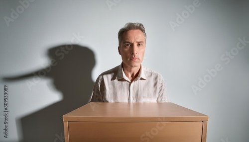 Politician on stage, with big nose shadow photo