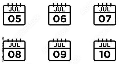 July Calendar Line Icon pictogram symbol visual illustration Set