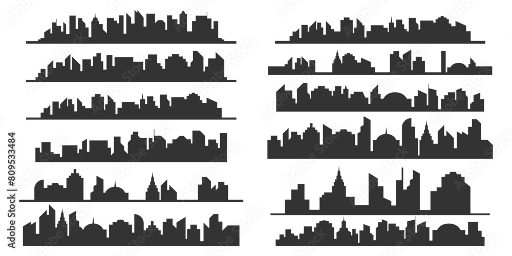 Obraz premium Set Urban City Building Landscape Silhouette Element Collection
