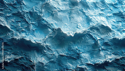A photorealistic depiction of an icy blue sea, capturing the dynamic and powerful essence with intricate details in the waves' texture and color. Created with Ai