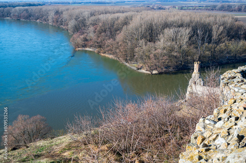 Photography View of confluence of Danube and Morava rivers