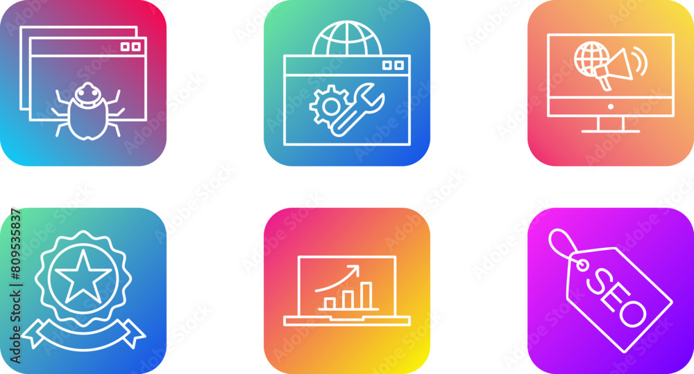 SEO Search Engine Optimization Glyph Rounded BG Icon pictogram symbol visual illustration Set SEO Search Engine Optimization Glyph Rounded BG Icon pictogram symbol visual illustration Set