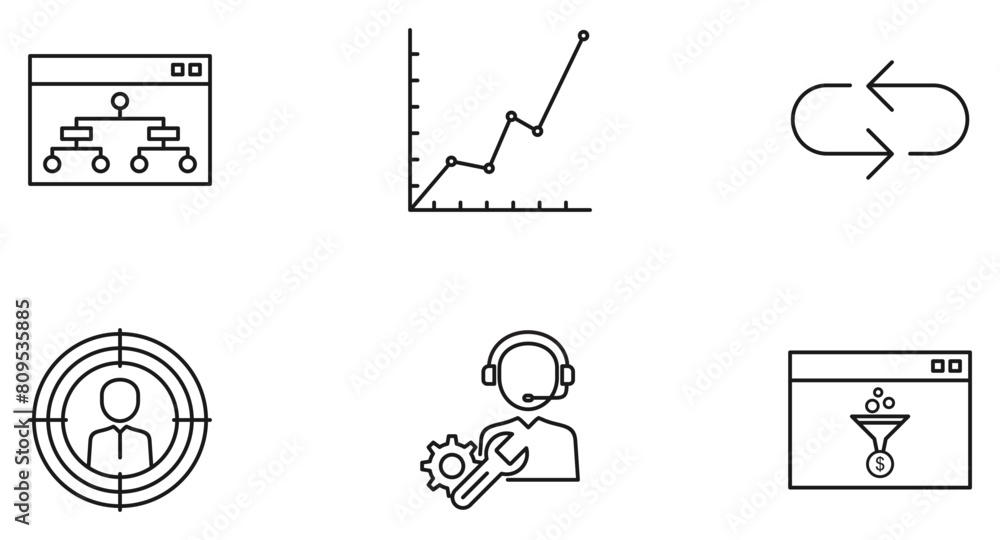 Fototapeta premium SEO Search Engine Optimization Glyph Icon pictogram symbol visual illustration Set