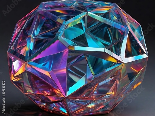 Create a holographic Fibonacci dodecahedron, a polyhedron with faces arranged according to the Fibonacci sequence, forming an aesthetically pleasing and mathematically intriguing structure. photo