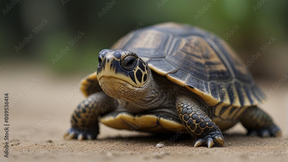 Obraz premium closeup cute little turtle with copyspace