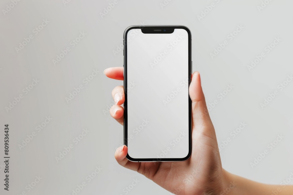 Blank Smartphone Mockup on Hand created with Generative AI Blank Smartphone Mockup on Hand created with Generative AI