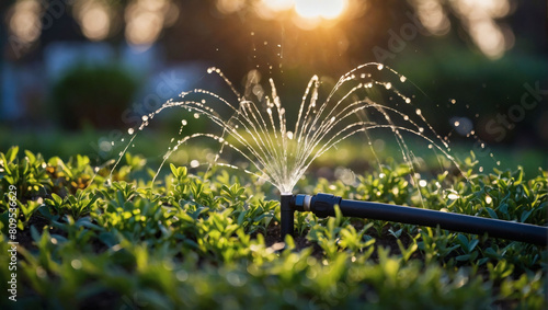 Efficient Garden Care, Landscape Automated Watering System with Rotating Sprinklers