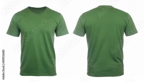 green t shirt front and back view, isolated on white background. Ready for your mock up design template  photo