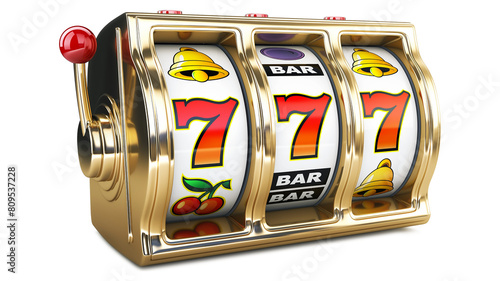 Online casino. 3D slot machine isolated on a transparent background