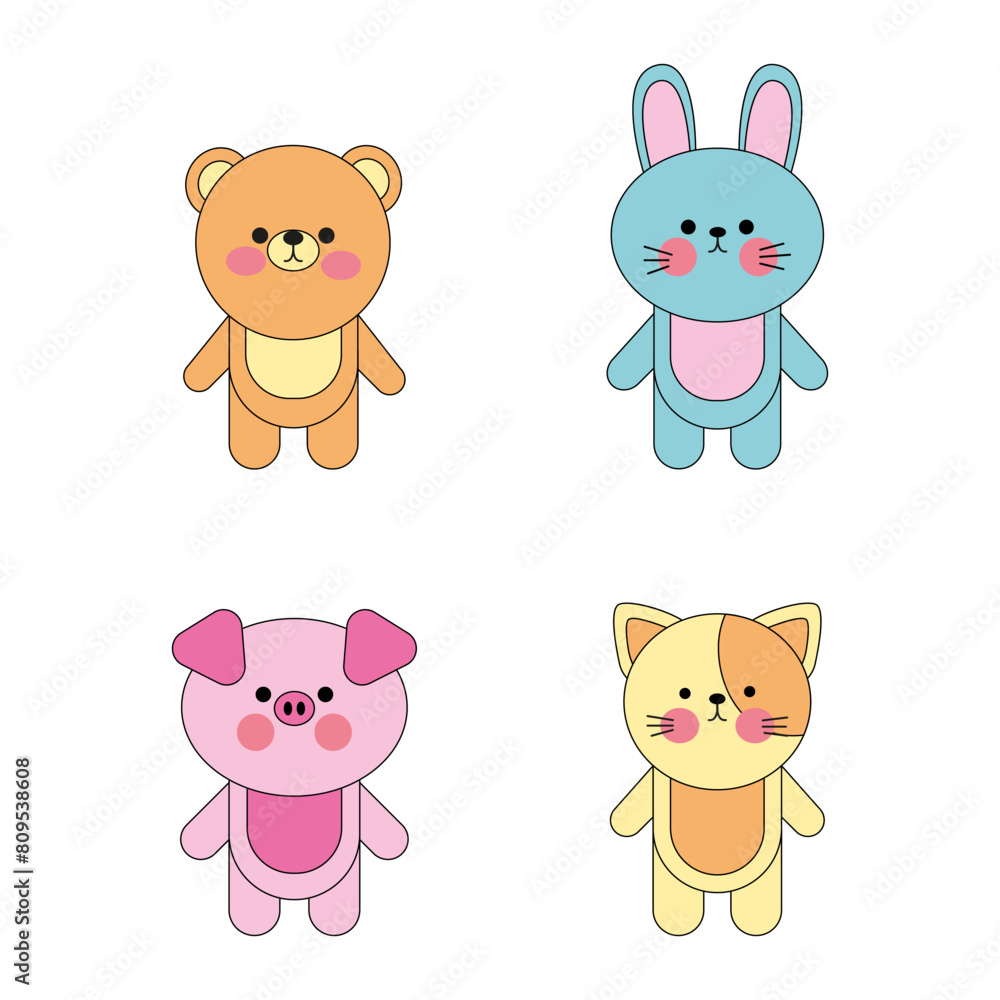 Set of animals hand drawn cartoon on white background. Set of animals hand drawn cartoon on white background.