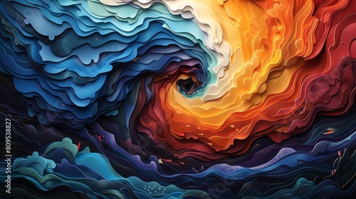 A swirling cyclone of vibrant colors and shapes, capturing the chaos and power of natures wrath photo