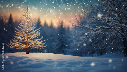 Enchanted Christmas  Digital Illustration of Magical Tree in Snowy Landscape