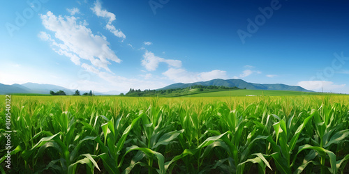 Idyllic Landscape with Vibrant Green Grass Blue Sky and Fluffy Clouds background 