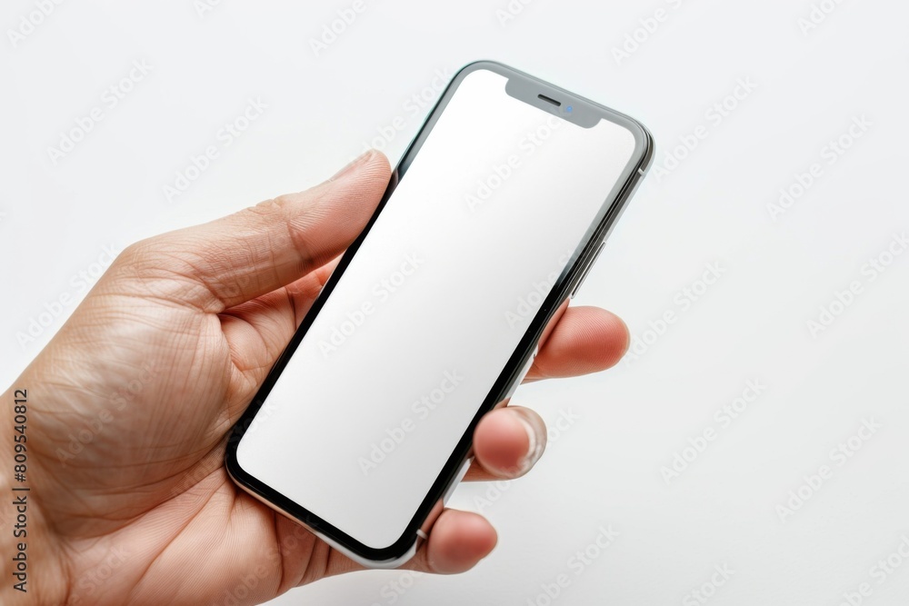 Blank Smartphone Mockup on Hand created with Generative AI Blank Smartphone Mockup on Hand created with Generative AI