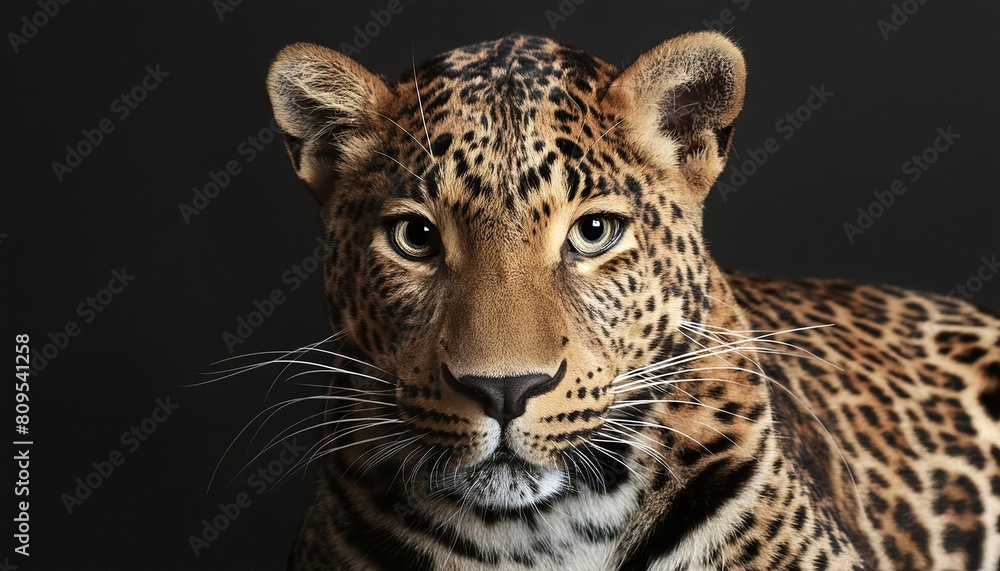 Fototapeta premium Leopard close up head on black background