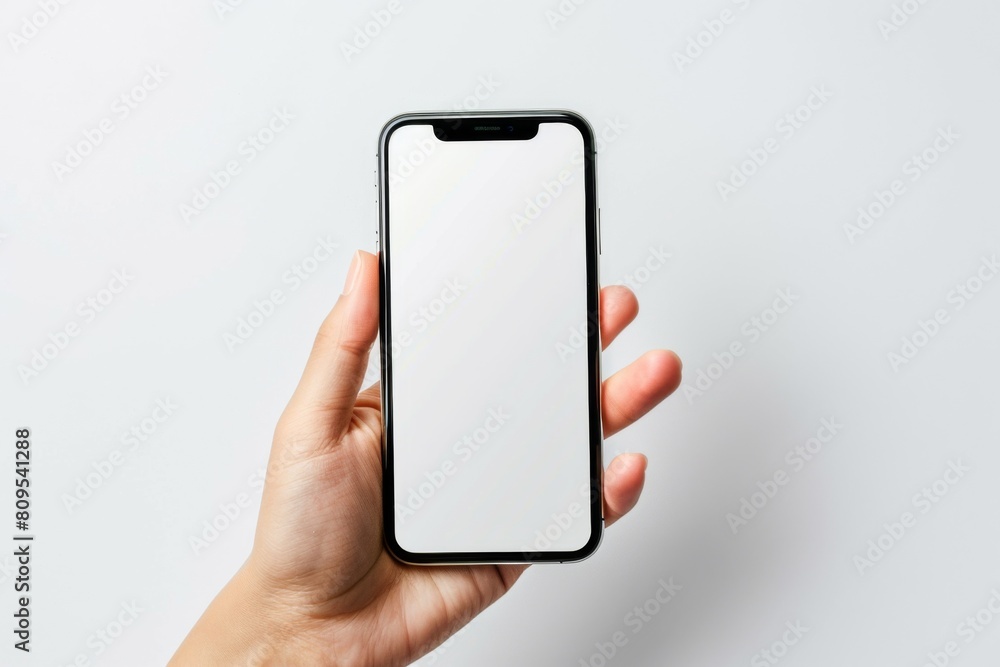 Blank Smartphone Mockup on Hand created with Generative AI Blank Smartphone Mockup on Hand created with Generative AI