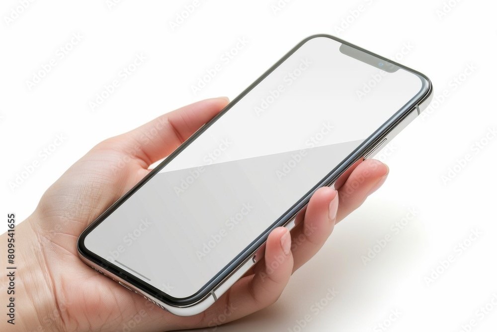 Blank Smartphone Mockup on Hand created with Generative AI Blank Smartphone Mockup on Hand created with Generative AI