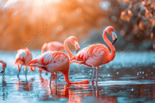 Flamingos in the wild. Birds in their natural habitat. photo