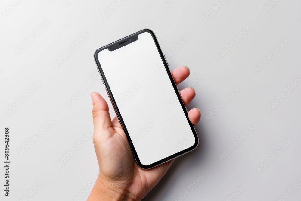 Blank Smartphone Mockup on Hand created with Generative AI