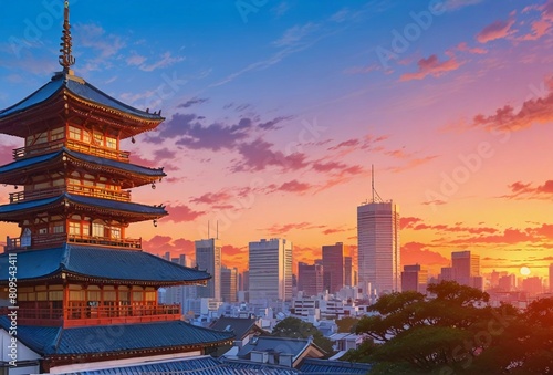 Tokyo Twilight: Where Tradition Meets Anime in a Dynamic Urban Fusion