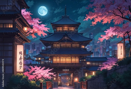 Tokyo Nights: Japanese Architecture and Anime Fusion in a Modern Cityscape